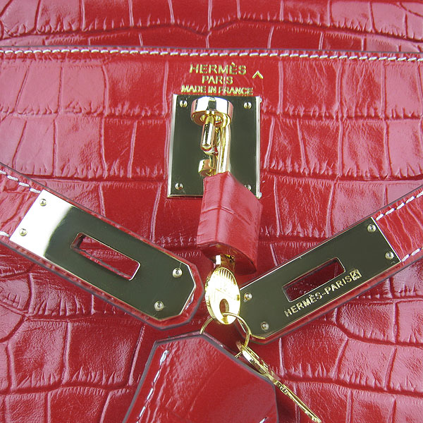 7A Replica Hermes Kelly 32cm Crocodile Veins Leather Bag Red 6108 - Click Image to Close